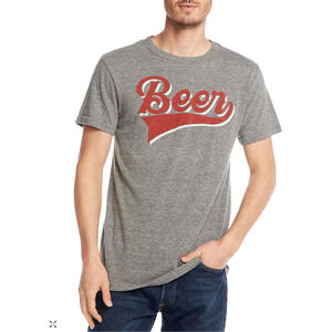 Chaser NWOT Beer Graphic Print Crew Neck Short Sleeve Shirt Heathered Gray Large